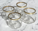Set of Four Pentagon Rocks Glasses with Gold Lip