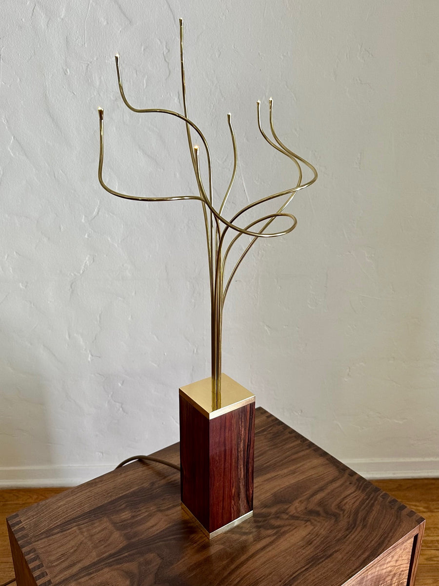 Rosewood & Brass Table Lamp Sculpture
