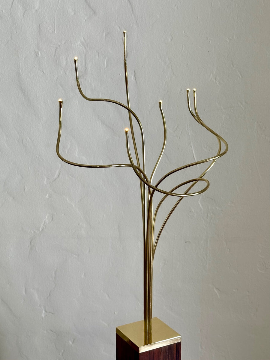 Rosewood & Brass Table Lamp Sculpture