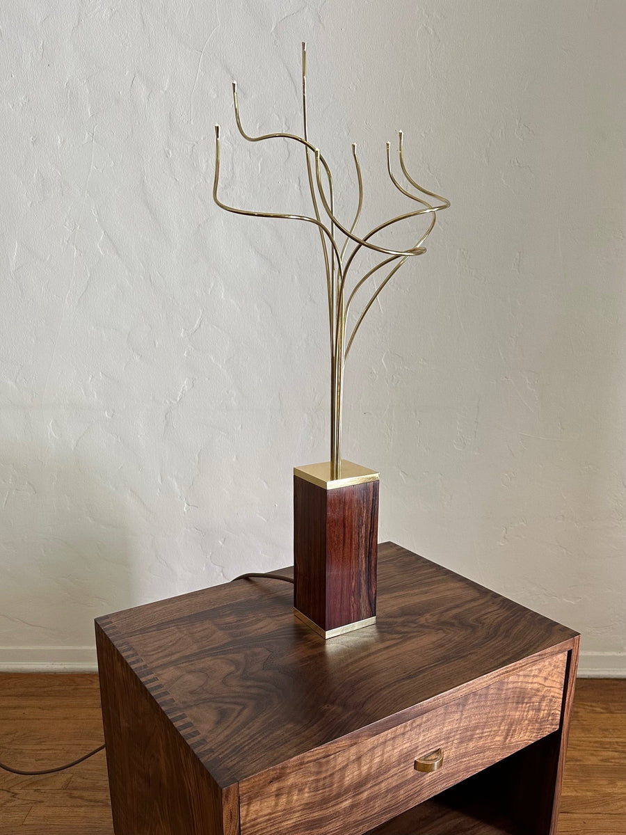 Rosewood & Brass Table Lamp Sculpture
