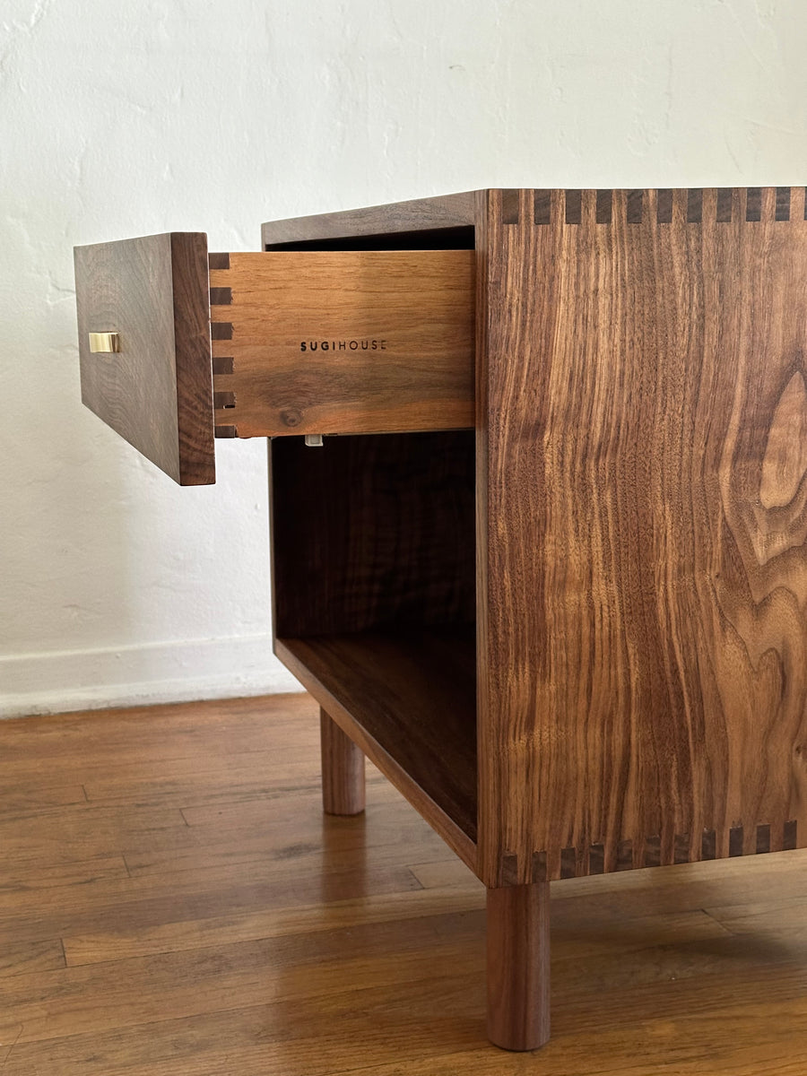 Walnut Nightstand with Brass Pulls