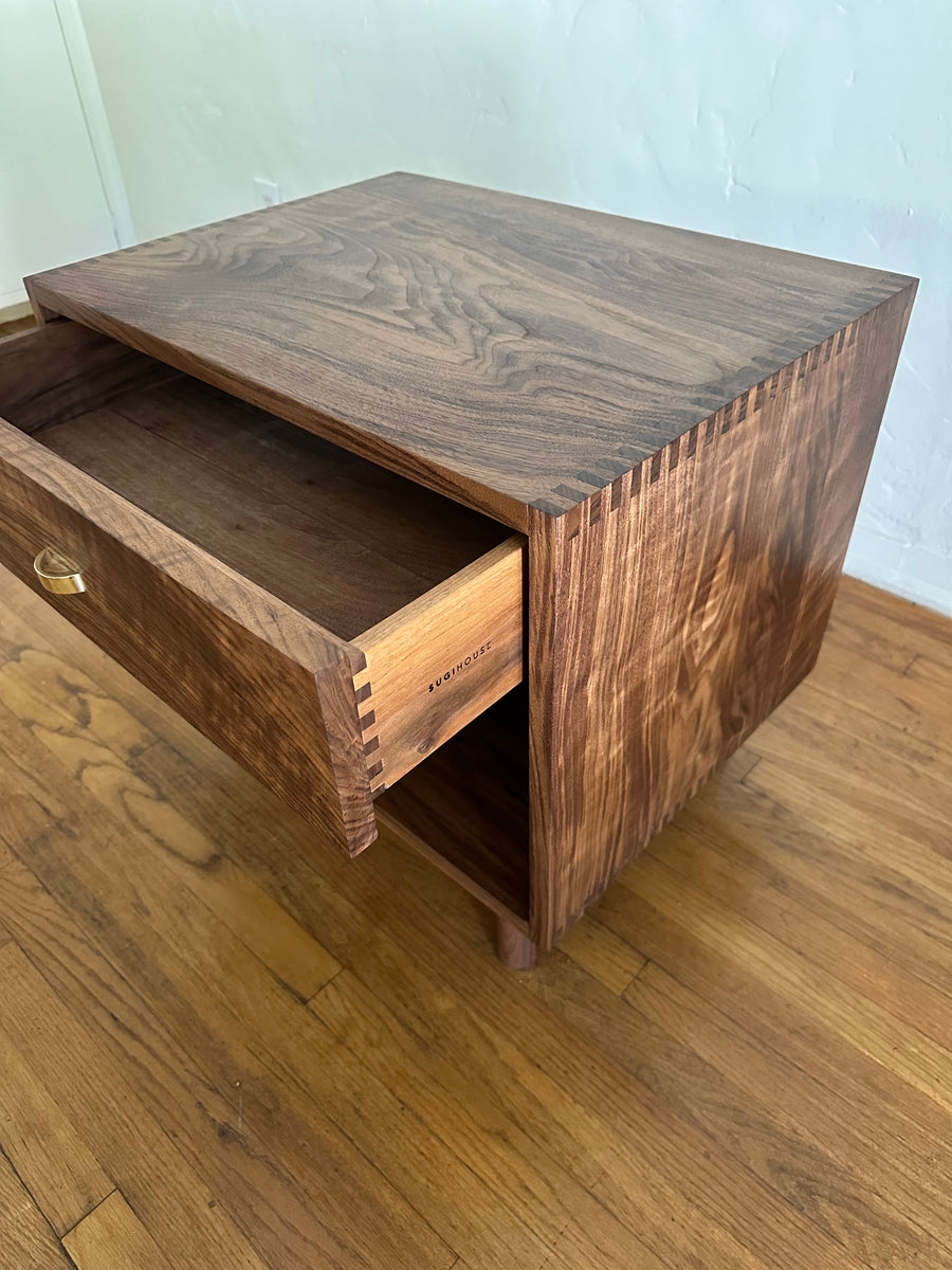 Walnut Nightstand with Brass Pulls