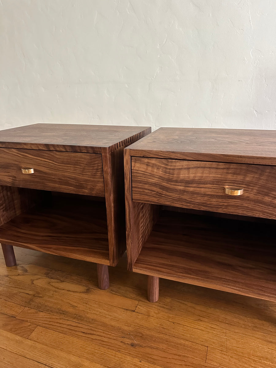 Walnut Nightstand with Brass Pulls