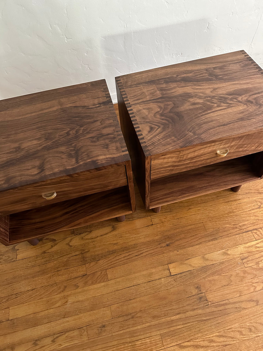 Walnut Nightstand with Brass Pulls