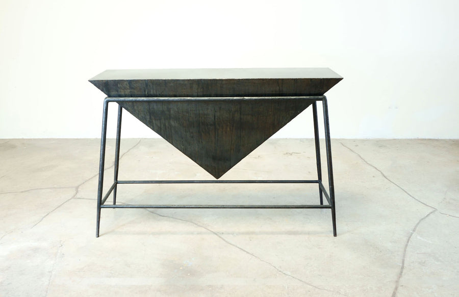 Pyramid Console Table in Blackened Steel