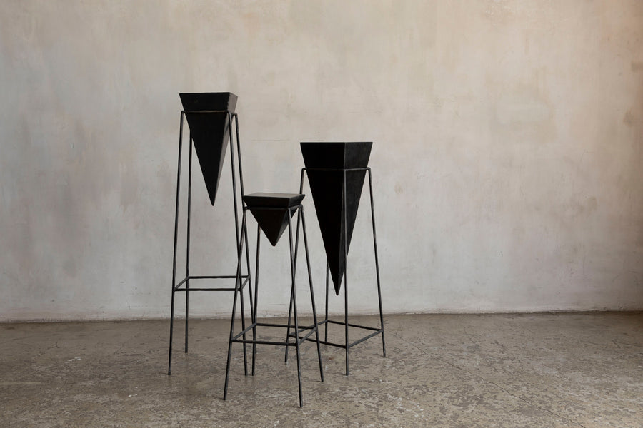 Inverted Pyramid Side Tables in Blackened Steel