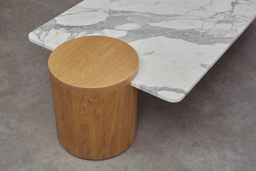 Marble and White Oak Coffee Table